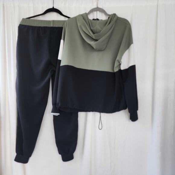 Zara Tracksuit Set Anorak Hoodie Parka Jacket Pants Size M/ L Colorblock Olive - Picture 12 of 12